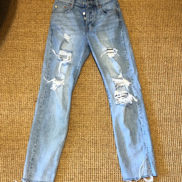 Lucky Brand Zoe High Rise Straight Leg Distressed Blue Jeans in Size 0/25 - Picture 4 of 8
